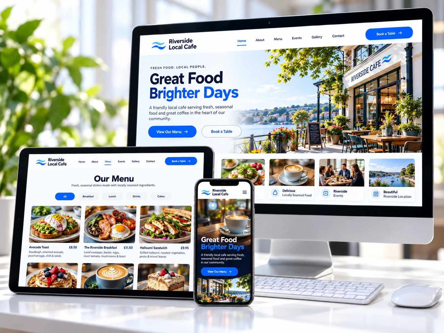 A website displayed on desktop, tablet and phone
