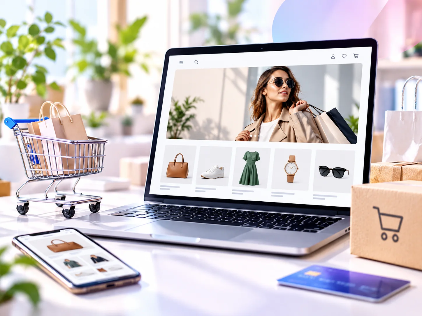 Ecommerce shop displayed on desktop and tablet